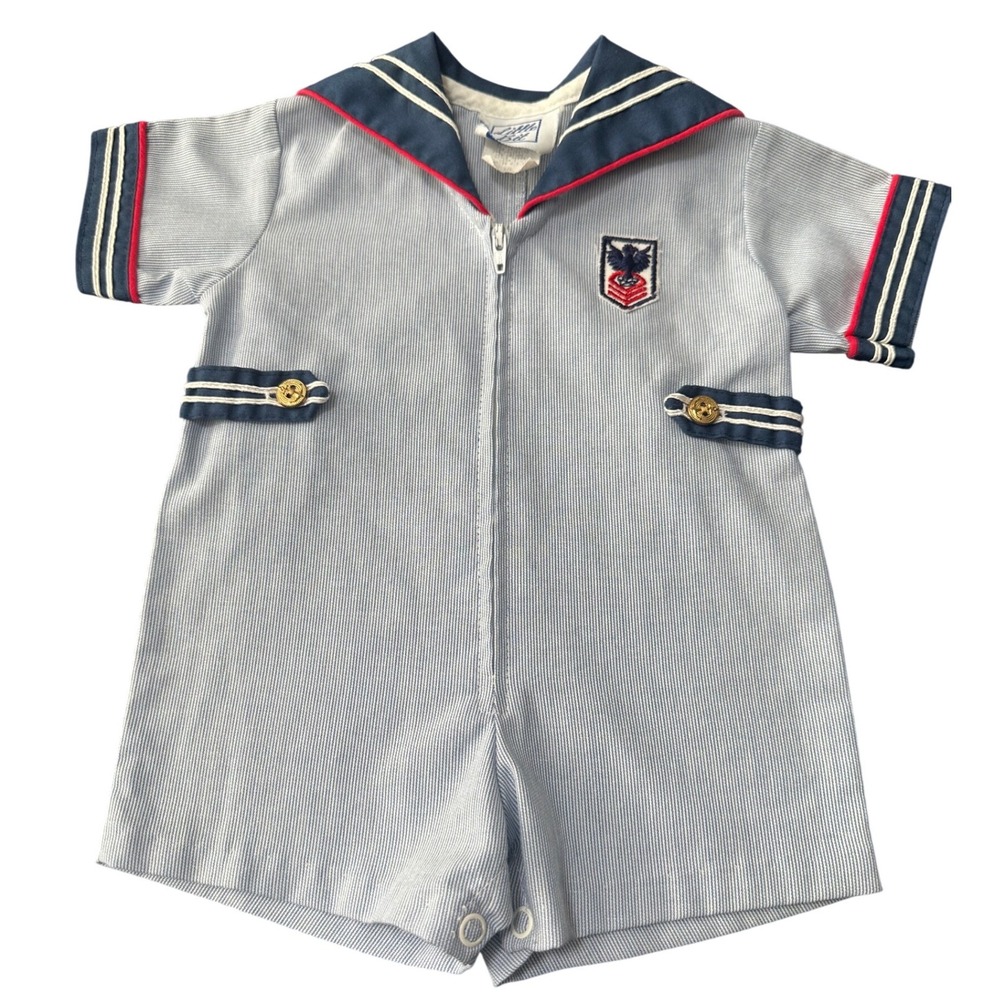 Vintage Little‎ Bit Sailor Romper Baby 3-6m MADE IN USA Coastal Boating Nautical
